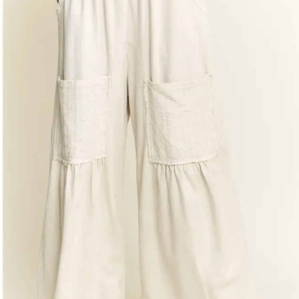 J. Her Lace Pocket Natural  Wide-Leg Pants